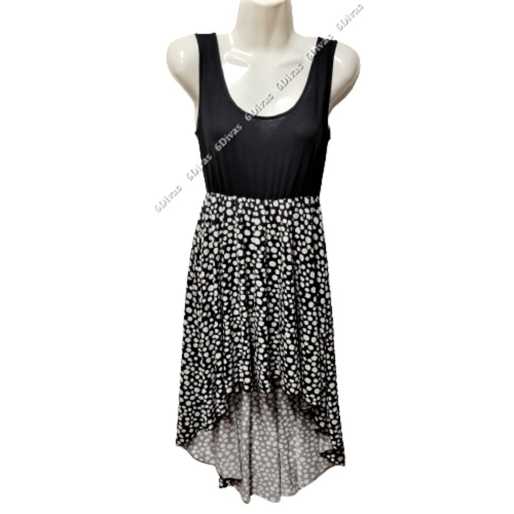 BLACK And White Polka Dot High Low Sleeveless Dress Size S/M